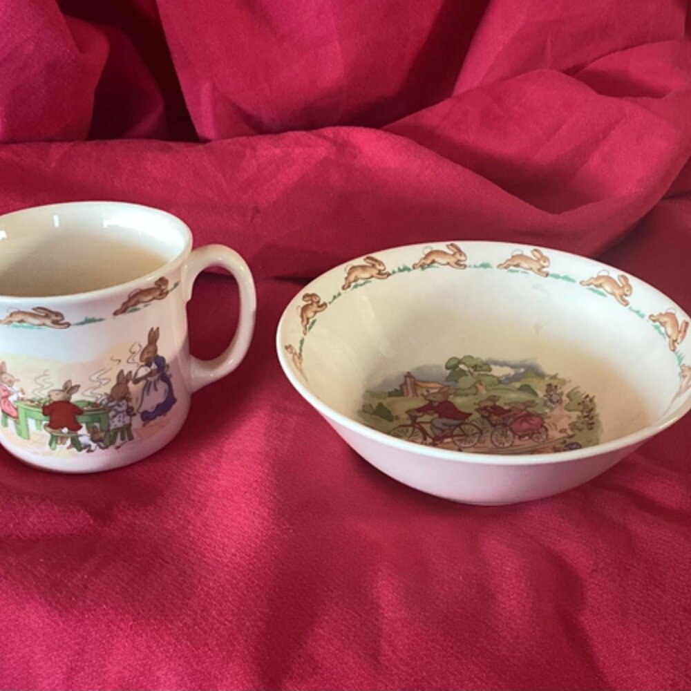 Vintage Royal Doulton Bunnykins Rabbit 6" bowl & 3.5" cup set England